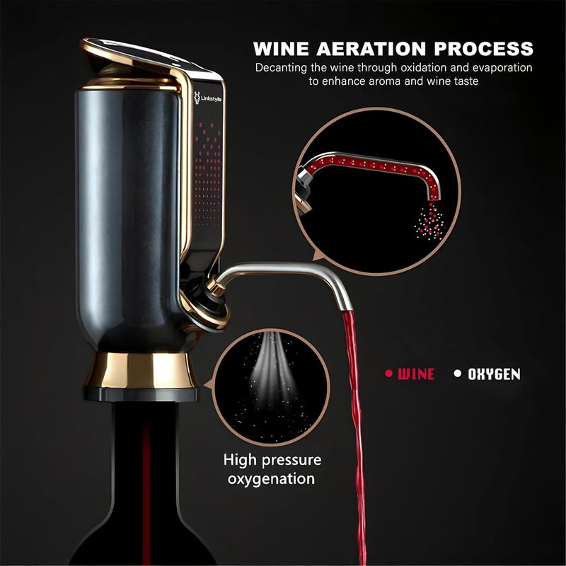 Linkstyle VINOWAKE Triovino Electric Wine Aerator, Dispenser and Preserver By LINKSTYLE — 3-in-1 Instant Aeration For Improved Taste, Measured Pouring & Wine Preservation up to 20-days - Image 2
